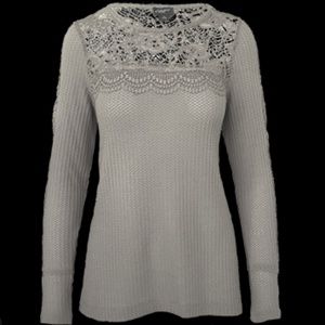 Soft Waffle Knit Tunic Top with Lace Inset